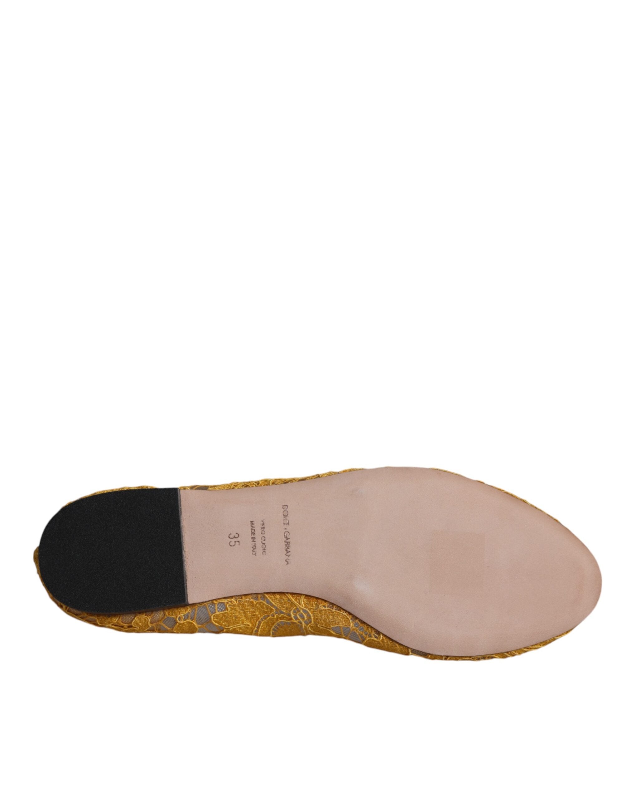 Dolce &amp; Gabbana – Senfgelbe Ballerinas mit Kristallen und Spitze