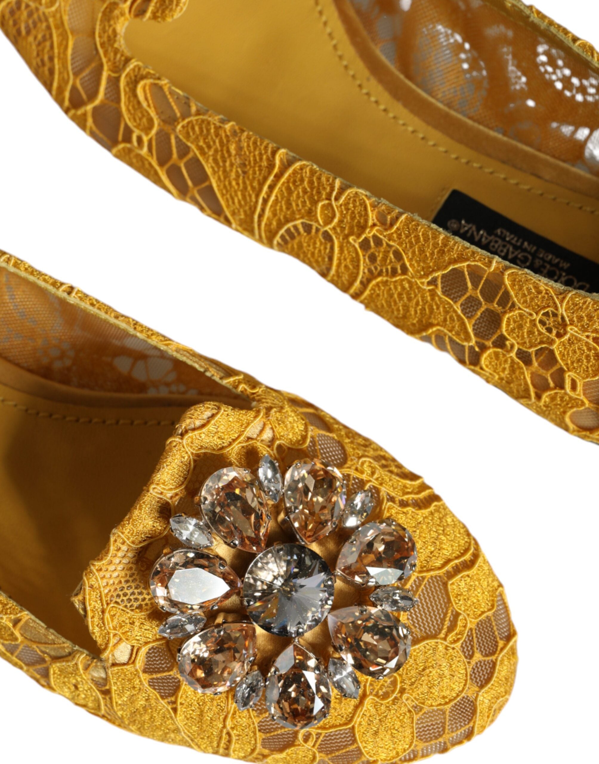 Dolce &amp; Gabbana – Senfgelbe Ballerinas mit Kristallen und Spitze