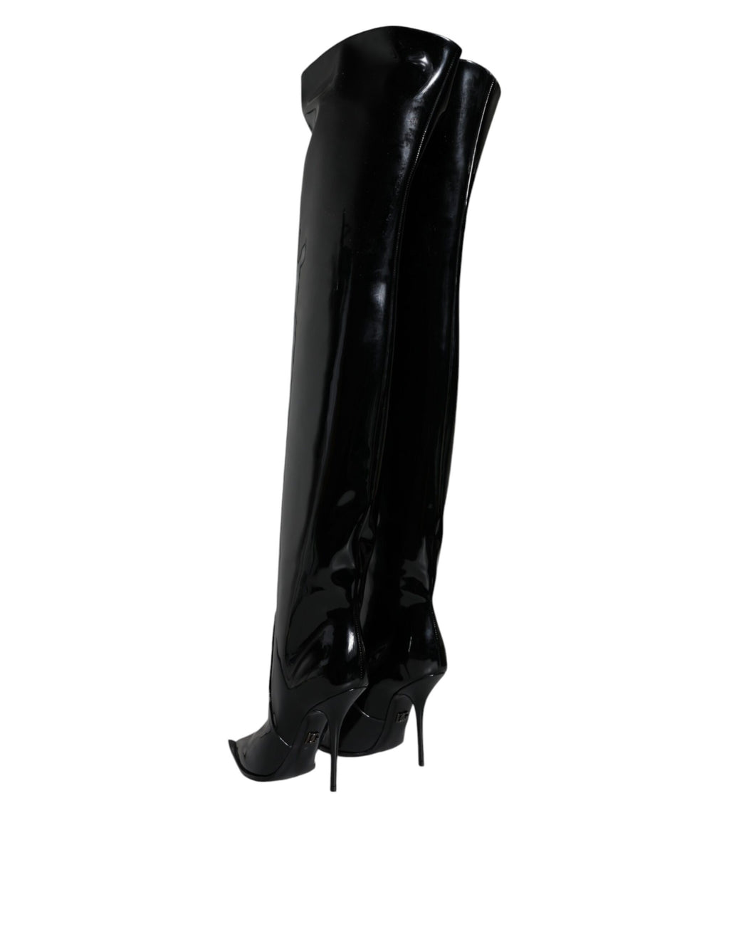 Dolce &amp; Gabbana Schwarze kniehohe Stiefel aus Lackleder