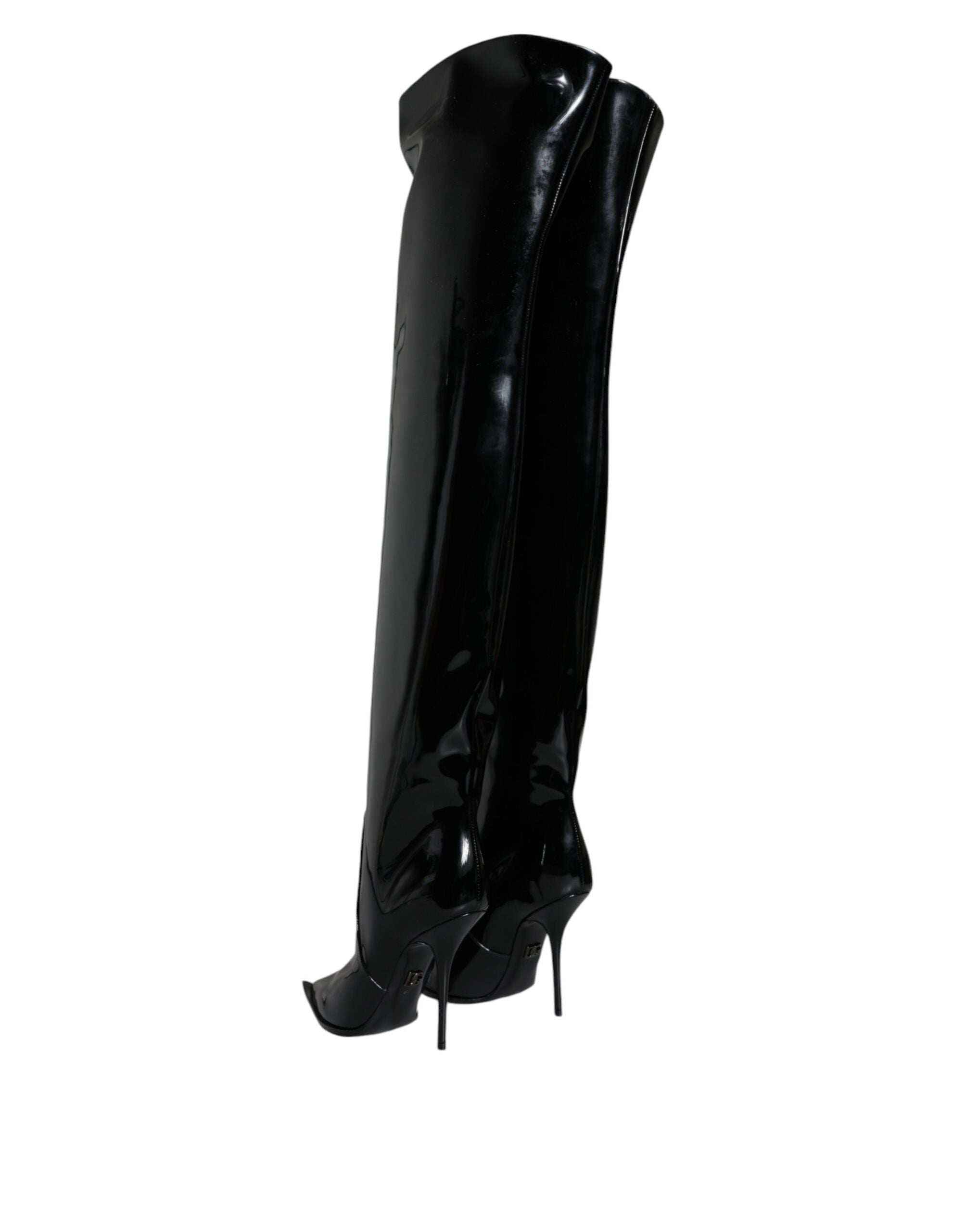 Dolce &amp; Gabbana Schwarze kniehohe Stiefel aus Lackleder