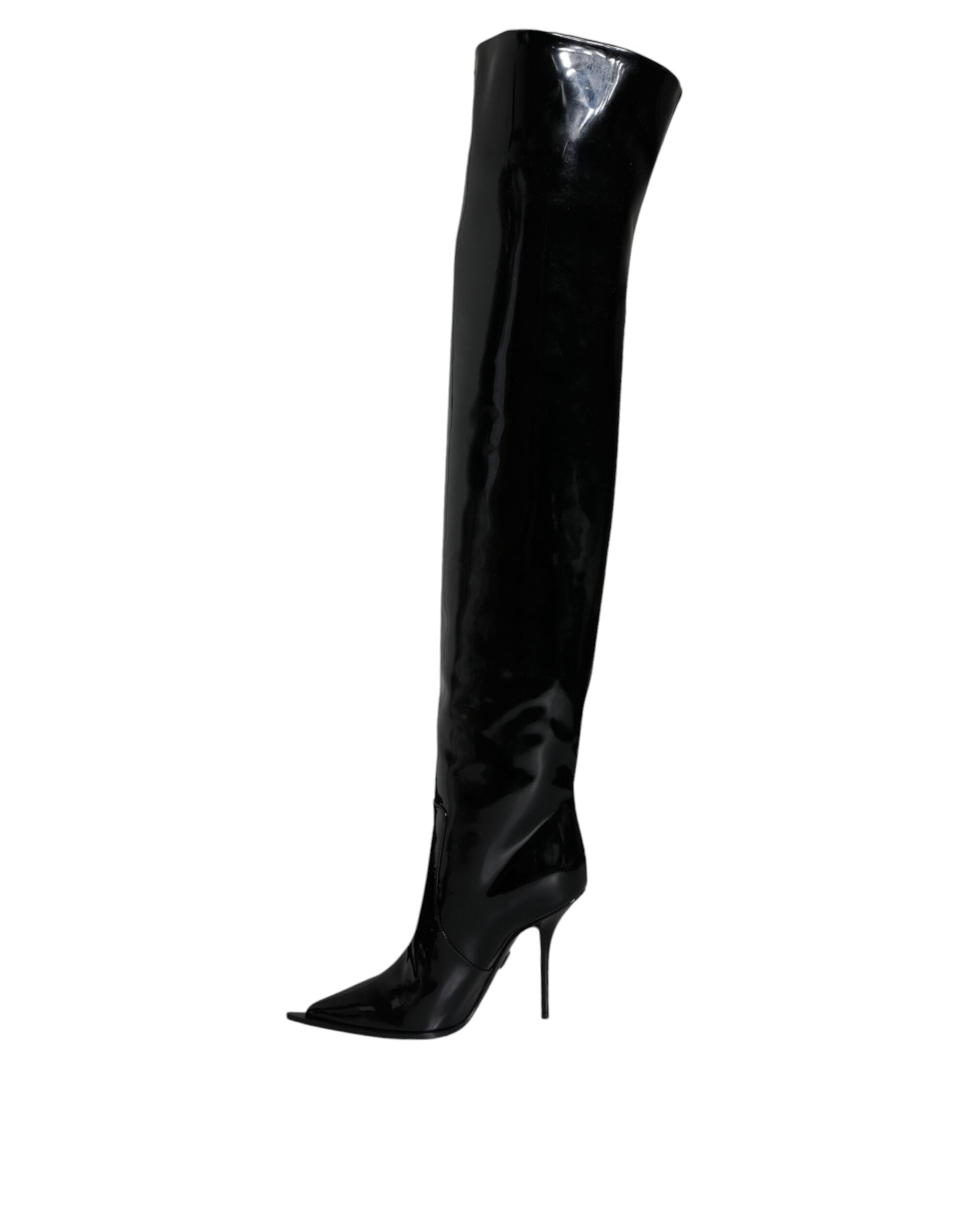 Dolce &amp; Gabbana Schwarze kniehohe Stiefel aus Lackleder