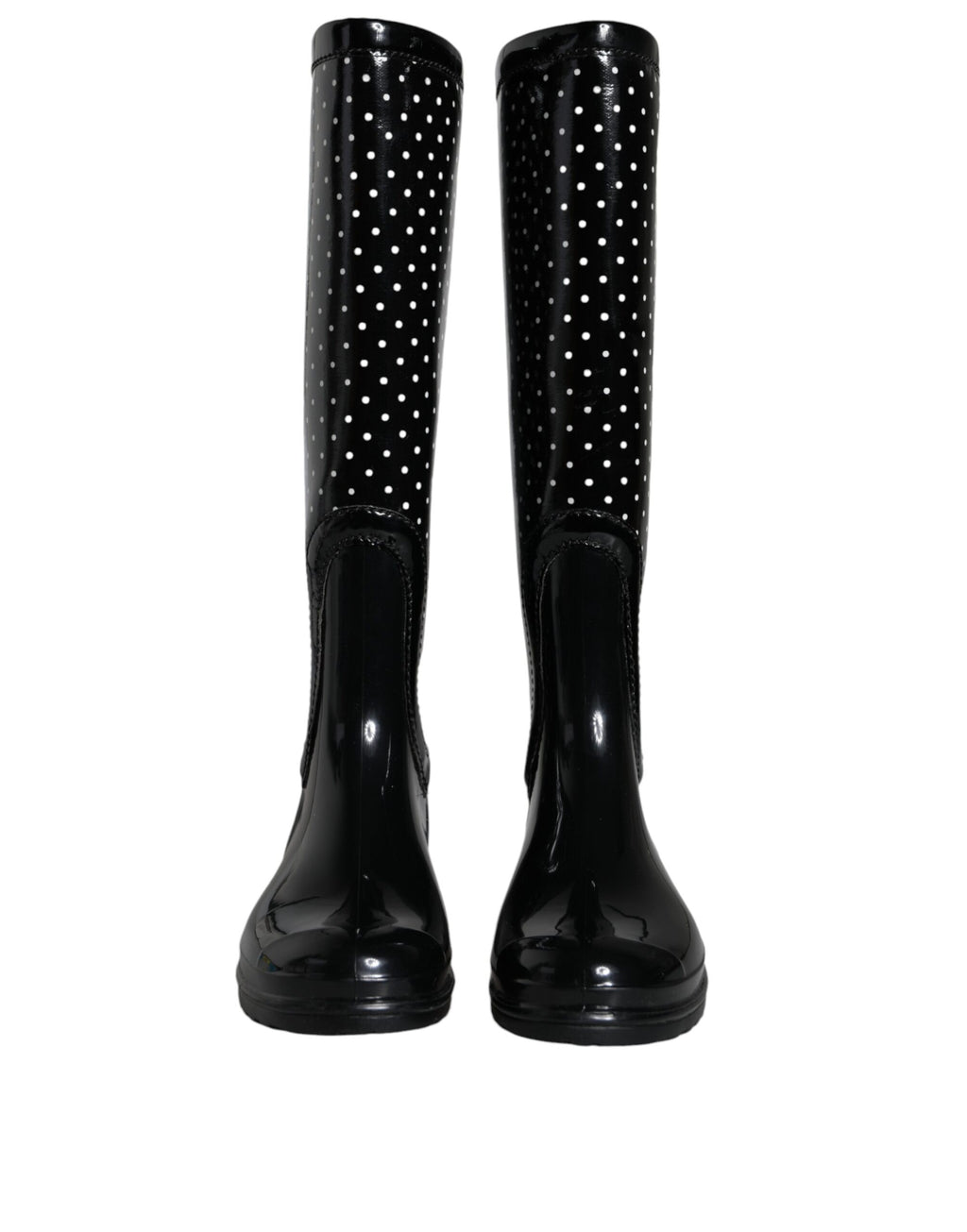 Dolce &amp; Gabbana – Kniehohe Stiefel aus Gummi mit schwarzen Punkten