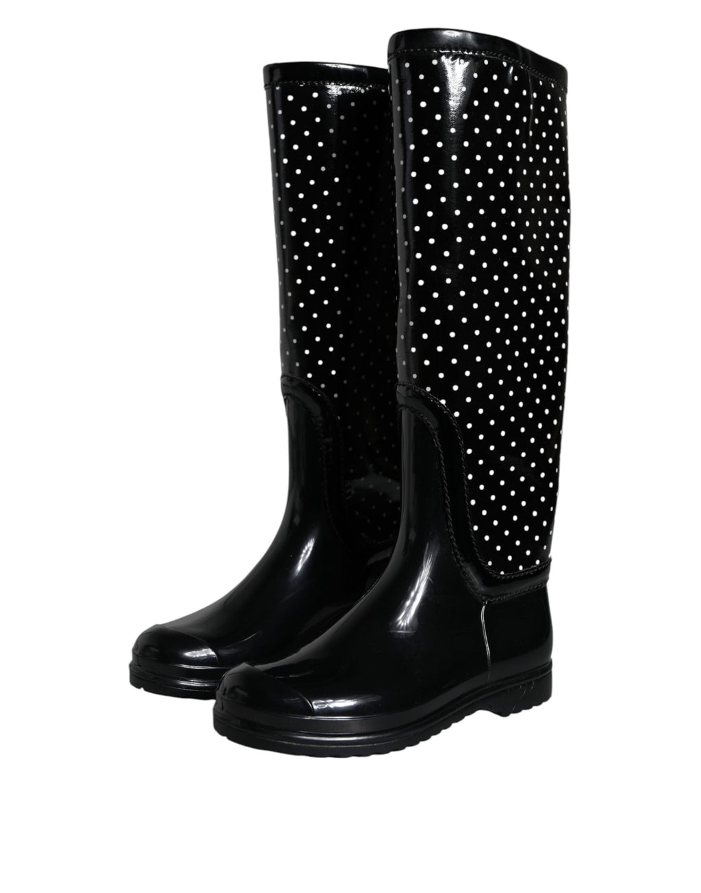 Dolce &amp; Gabbana – Kniehohe Stiefel aus Gummi mit schwarzen Punkten