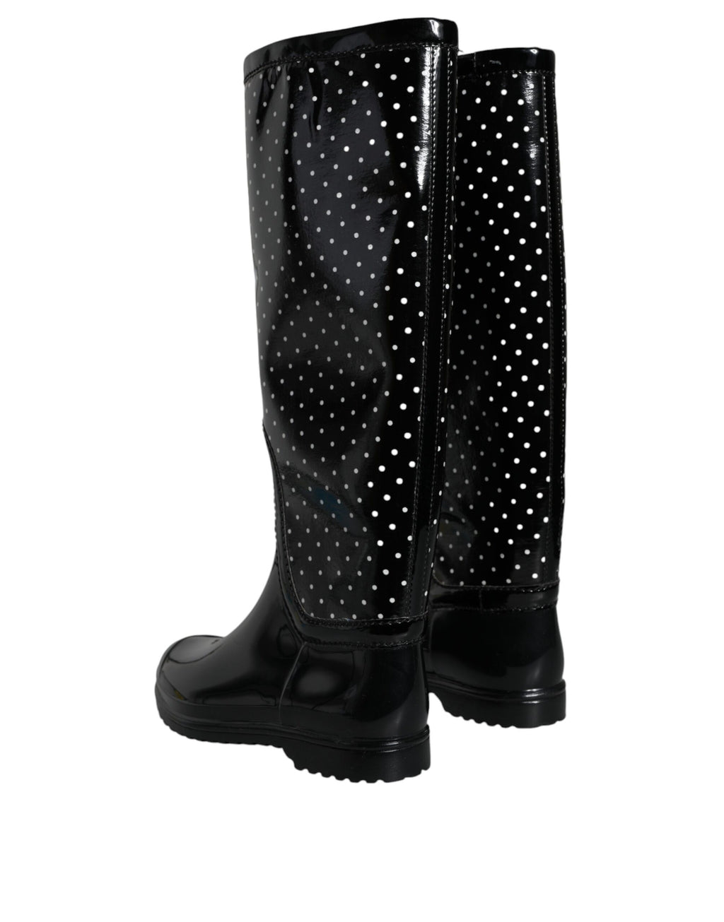 Dolce &amp; Gabbana – Kniehohe Stiefel aus Gummi mit schwarzen Punkten