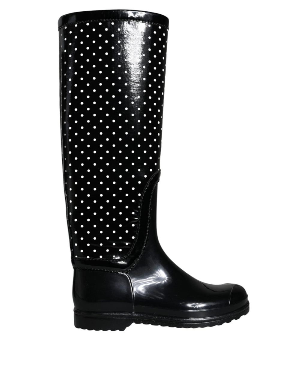 Dolce &amp; Gabbana – Kniehohe Stiefel aus Gummi mit schwarzen Punkten