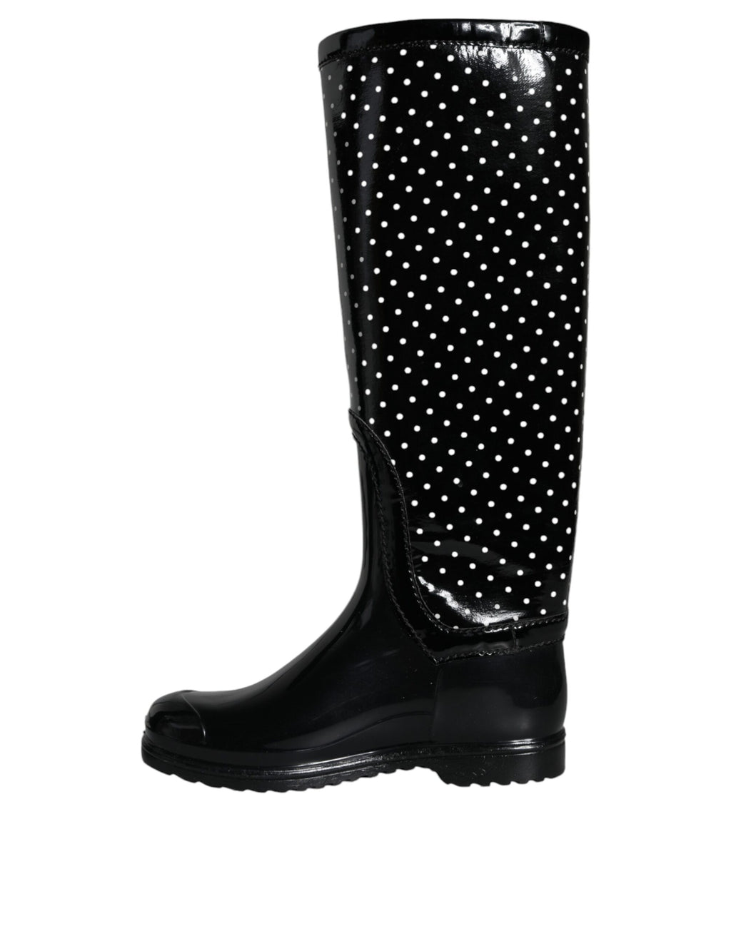 Dolce &amp; Gabbana – Kniehohe Stiefel aus Gummi mit schwarzen Punkten
