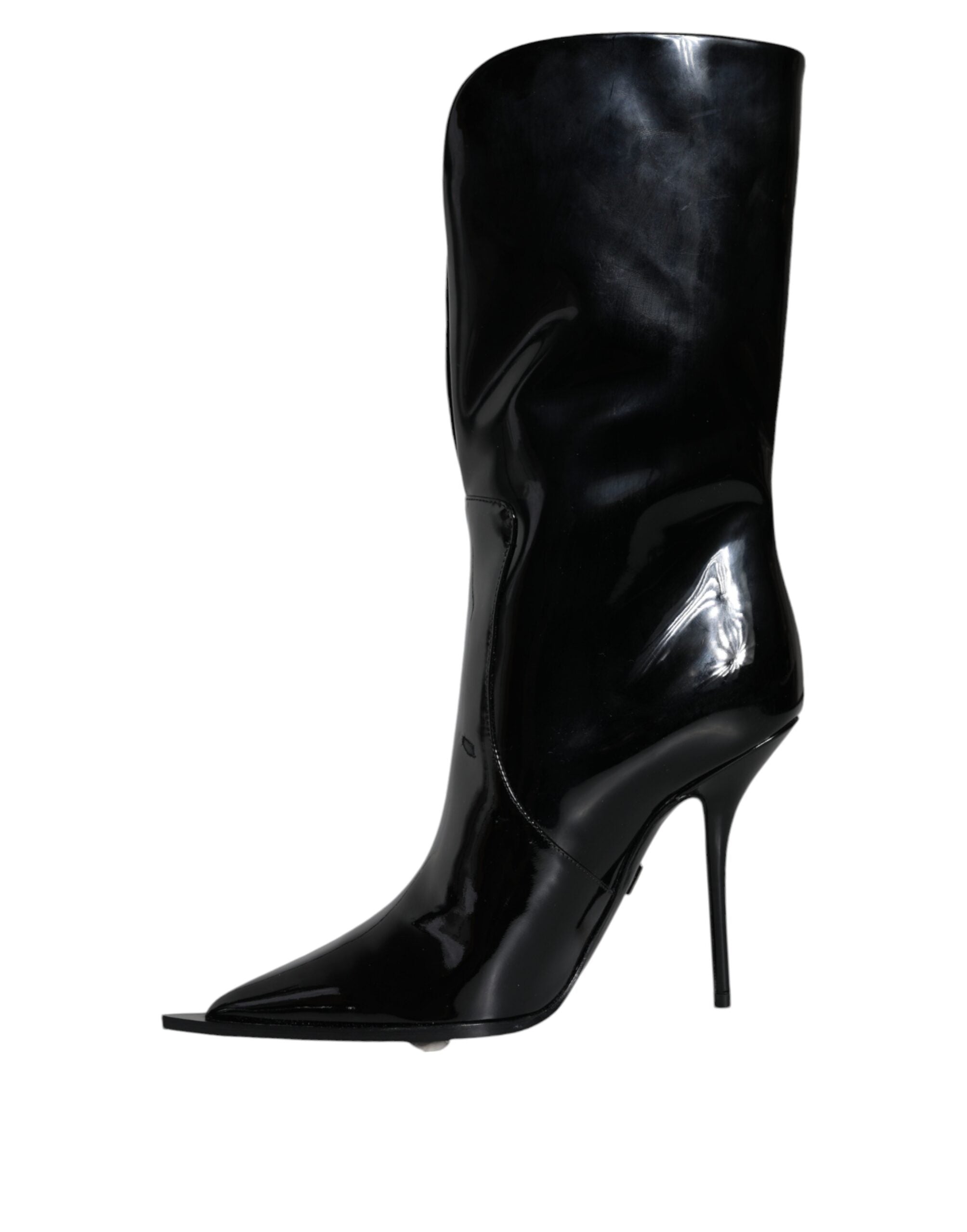 Dolce &amp; Gabbana – Wadenhohe Stiefel aus schwarzem Lackleder