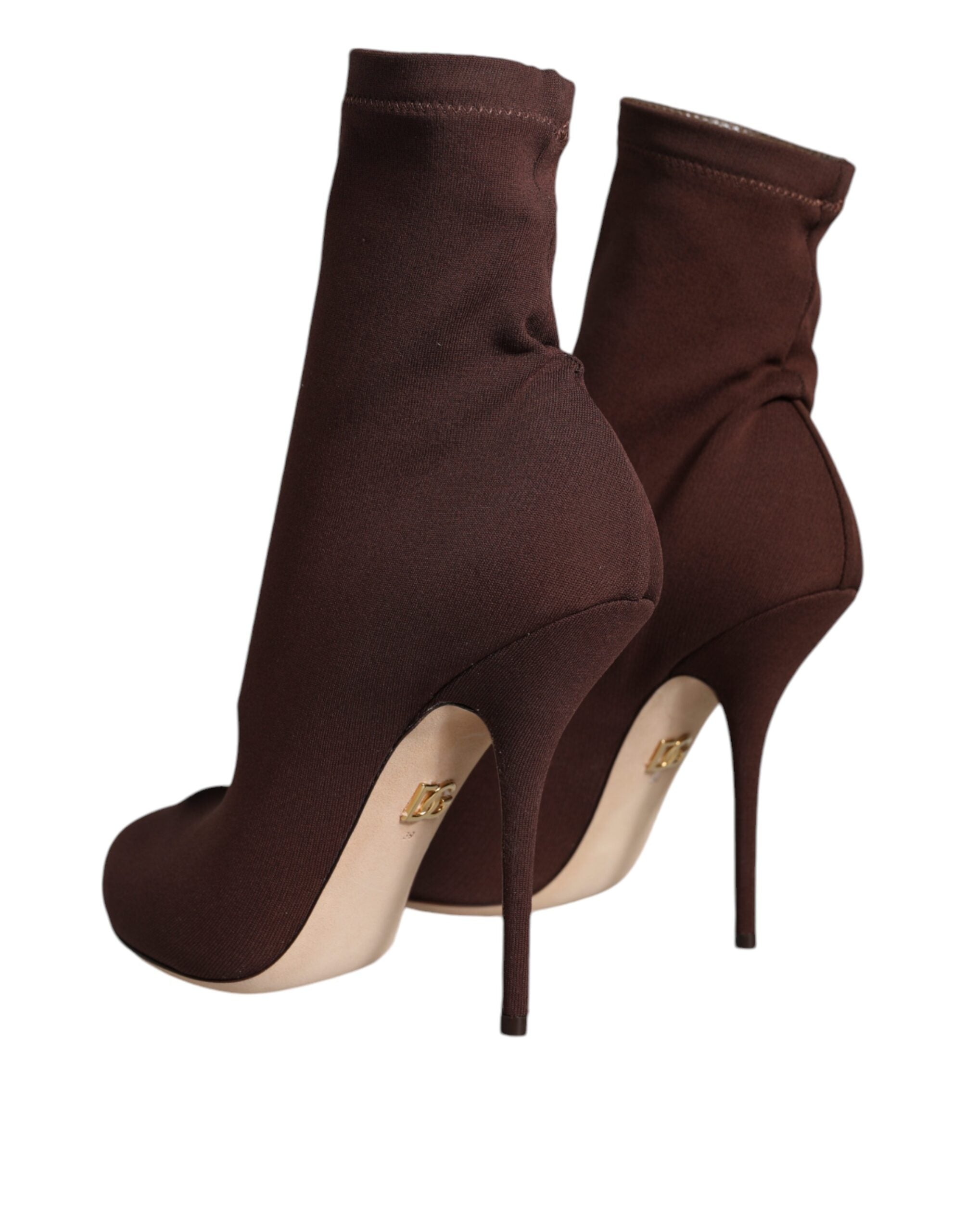 Dolce &amp; Gabbana Braune Stiletto-Absätze Socken Stiefeletten Schuhe