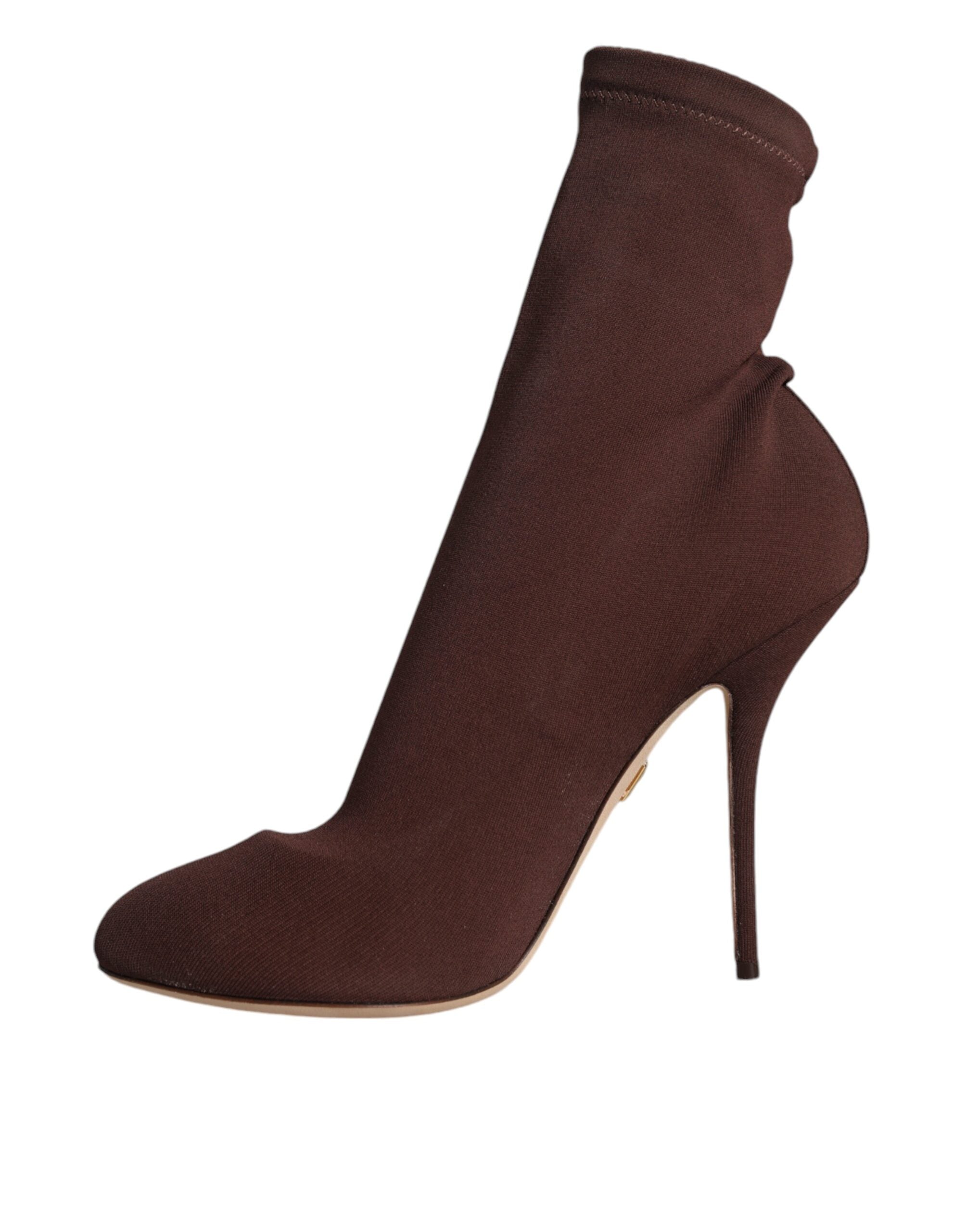 Dolce &amp; Gabbana Braune Stiletto-Absätze Socken Stiefeletten Schuhe