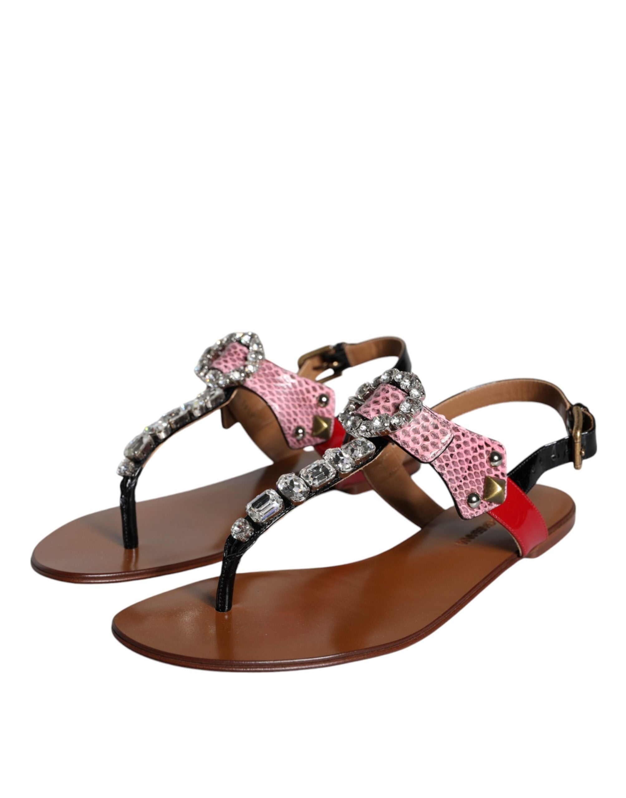 Dolce &amp; Gabbana Mehrfarbige Kristallsandalen Flip-Flops Schuhe
