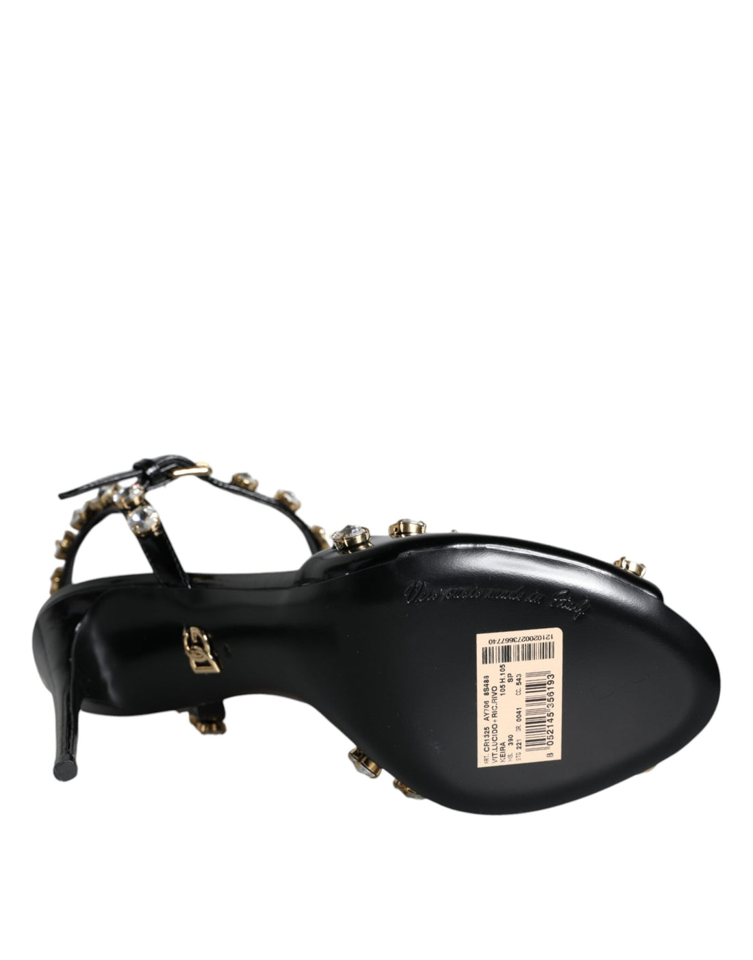Dolce &amp; Gabbana Schwarze Sandalen aus Leder mit Knöchelriemen und Kristallen