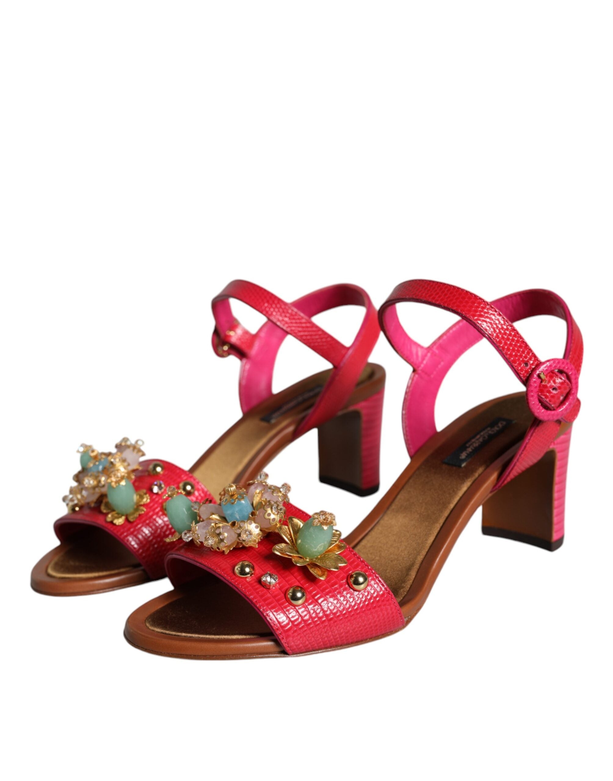 Dolce &amp; Gabbana – Keira – Sandalen aus Fuchsia mit Verzierung aus Leder