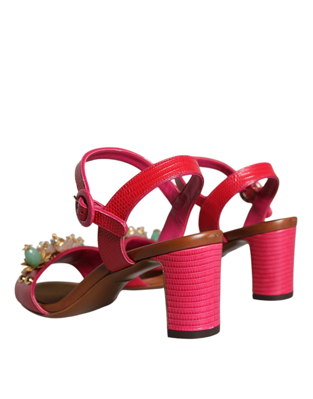 Dolce &amp; Gabbana – Keira – Sandalen aus Fuchsia mit Verzierung aus Leder