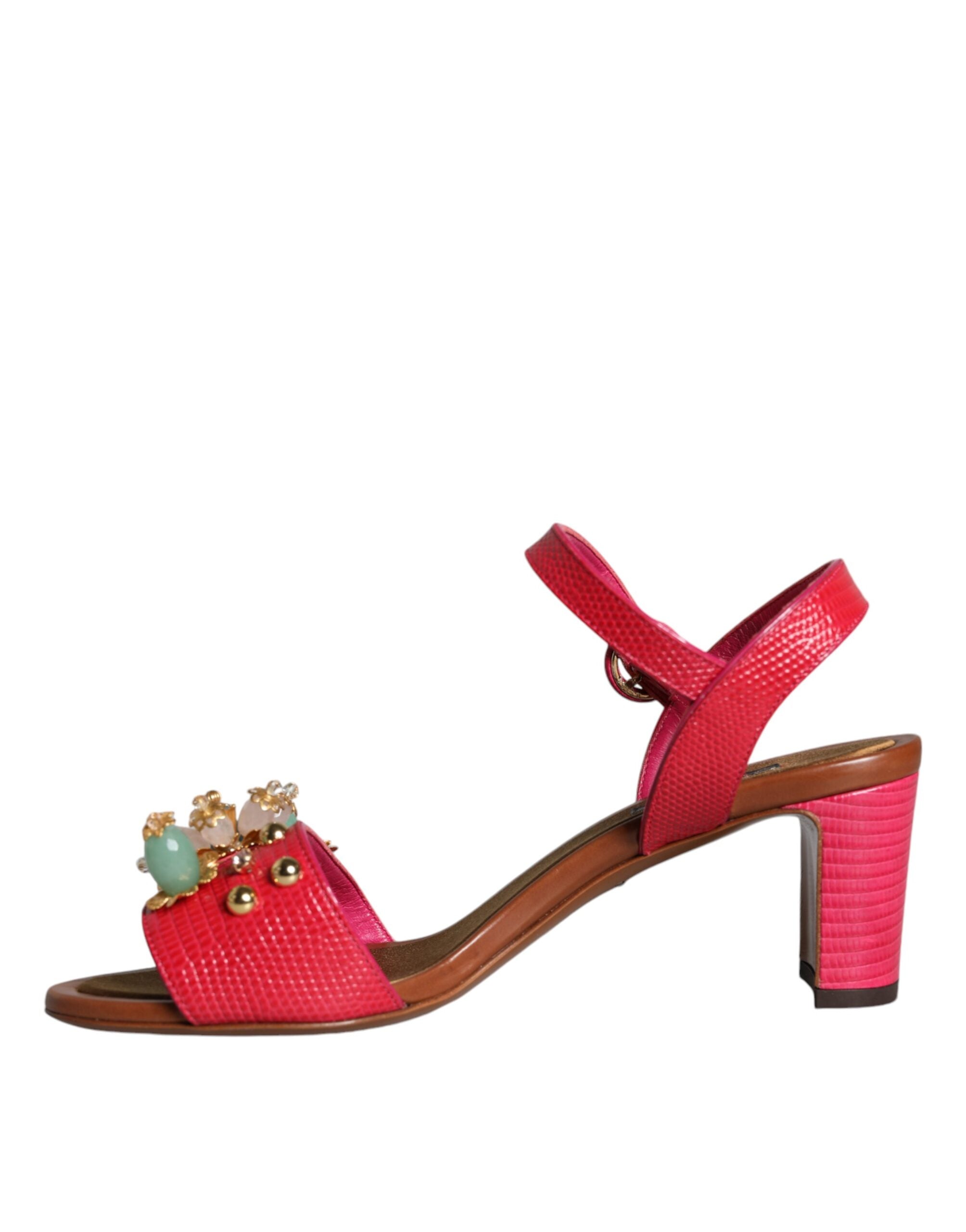Dolce &amp; Gabbana – Keira – Sandalen aus Fuchsia mit Verzierung aus Leder