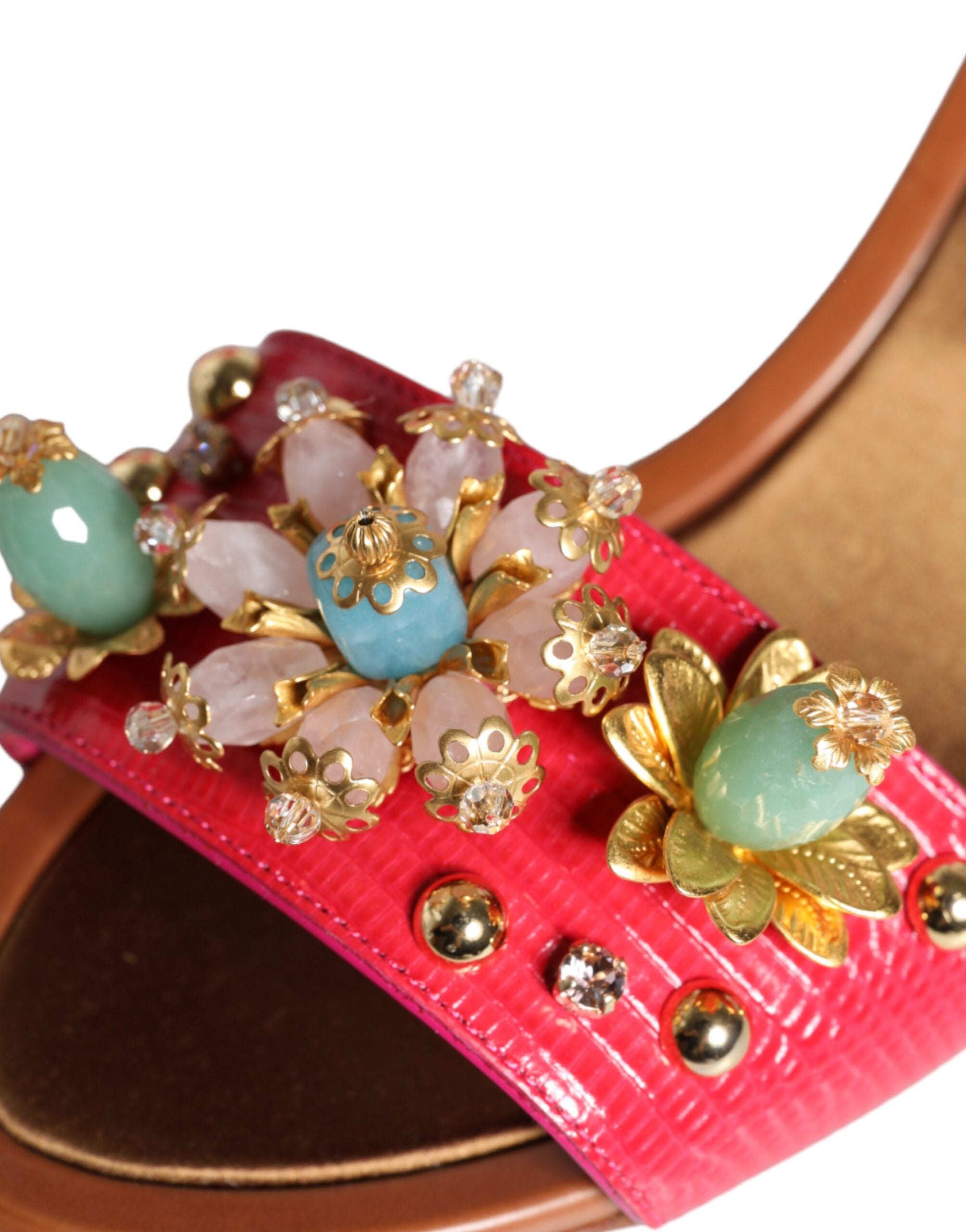Dolce &amp; Gabbana – Keira – Sandalen aus Fuchsia mit Verzierung aus Leder