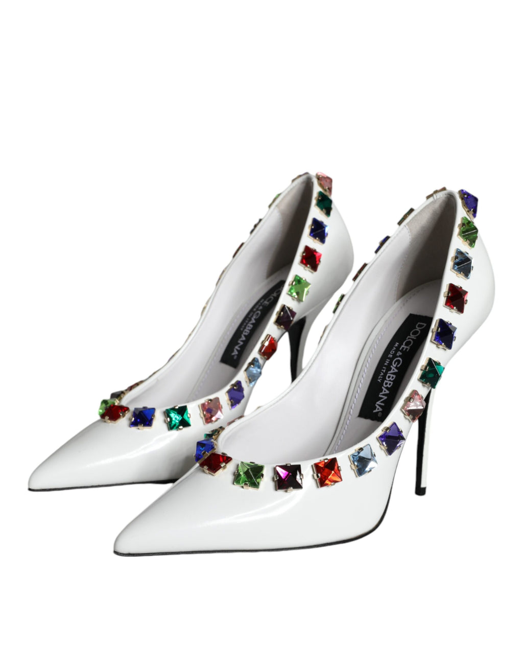 Dolce &amp; Gabbana Weiße Kristalle Leder High Heels Pumps Schuhe