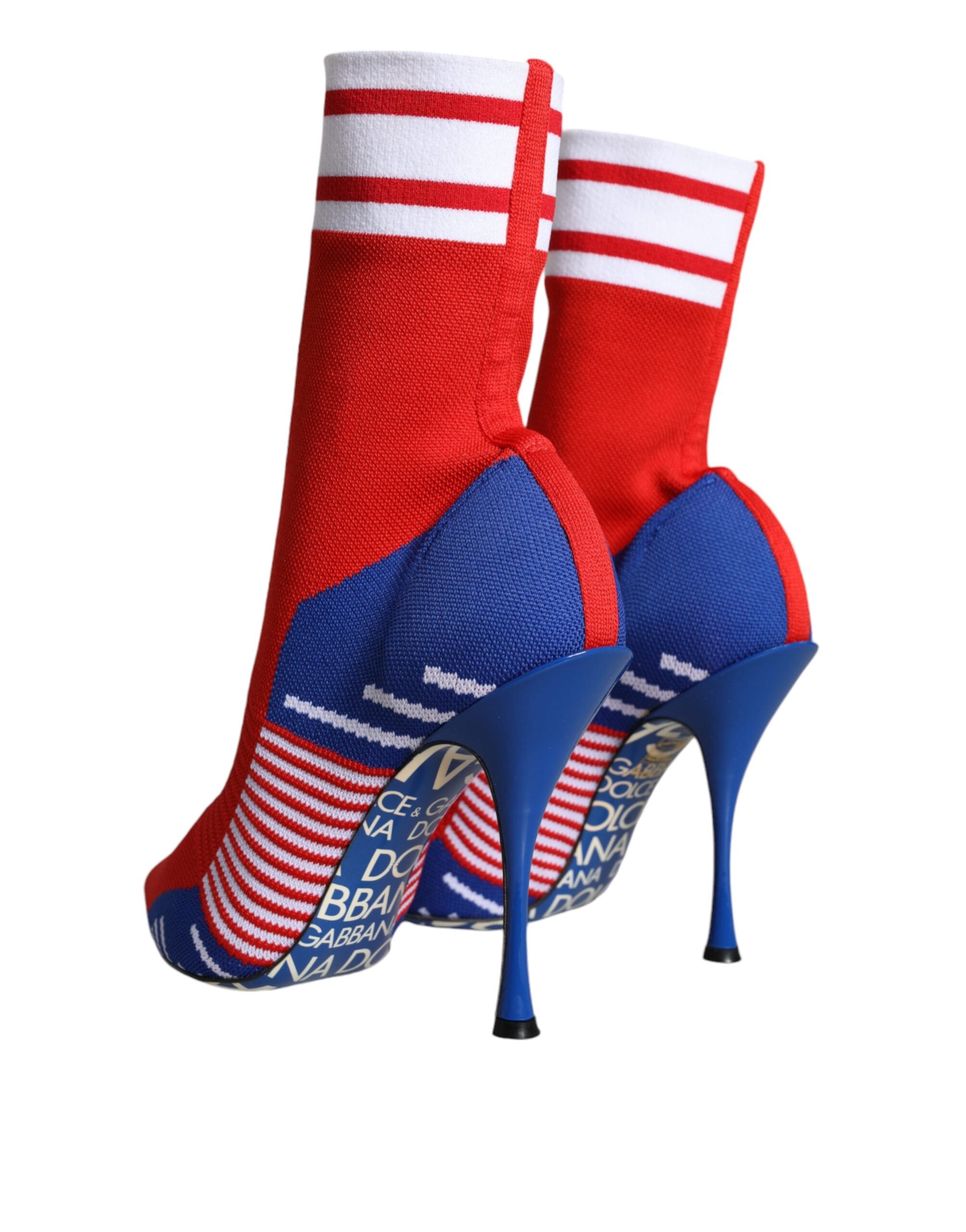 Dolce &amp; Gabbana – Rot-blaue Stretch-Stiefeletten im Sockenstil mit Logo