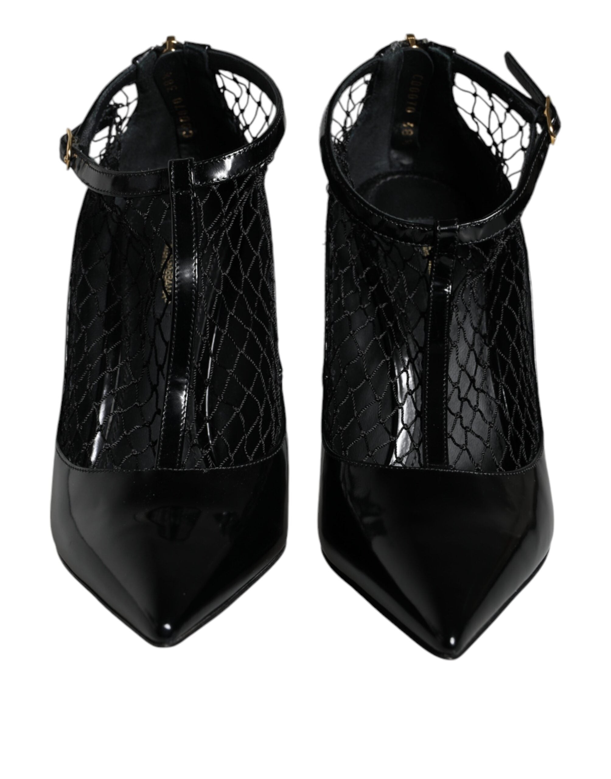 Dolce &amp; Gabbana Schwarze Mesh-Lackleder-Absatz-Pumps-Schuhe