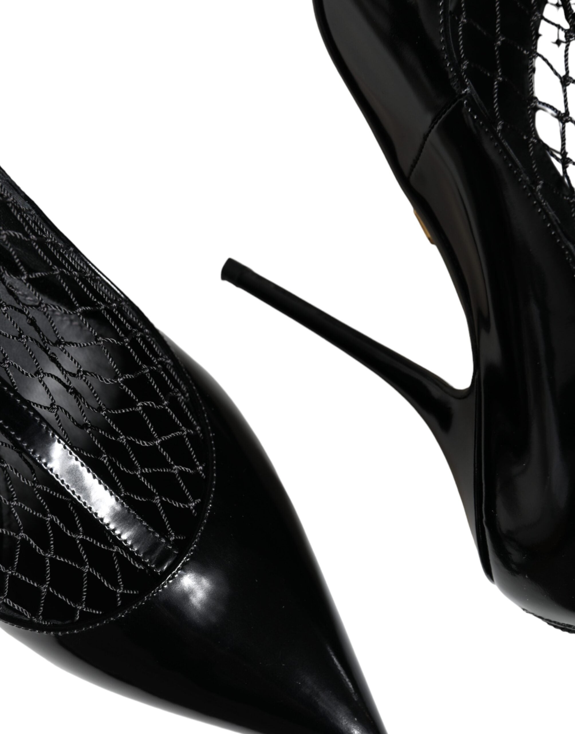 Dolce &amp; Gabbana Schwarze Mesh-Lackleder-Absatz-Pumps-Schuhe