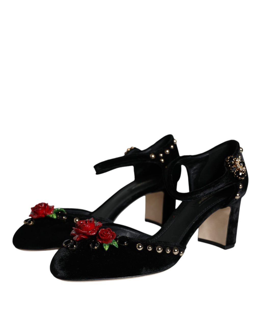 Dolce &amp; Gabbana – Pumps mit Knöchelriemen und Rosenmuster in Schwarz