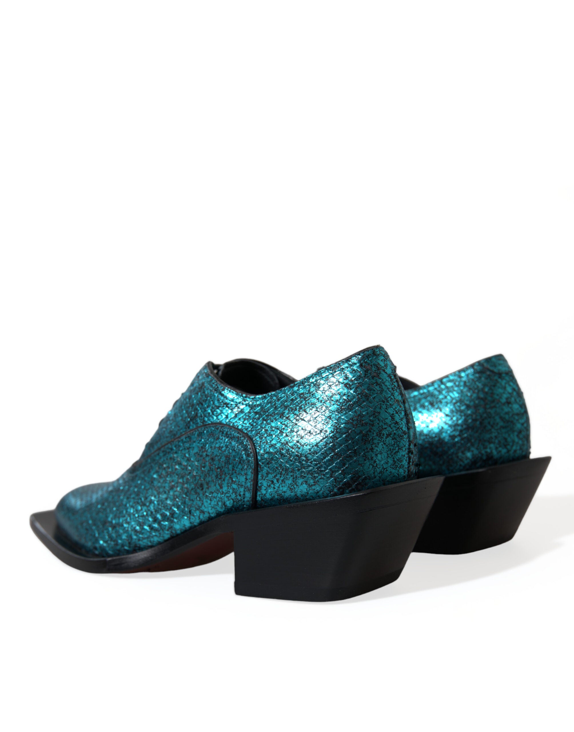 Dolce &amp; Gabbana – Blaue Derby-Absatzschuhe aus Leder mit Blockabsatz