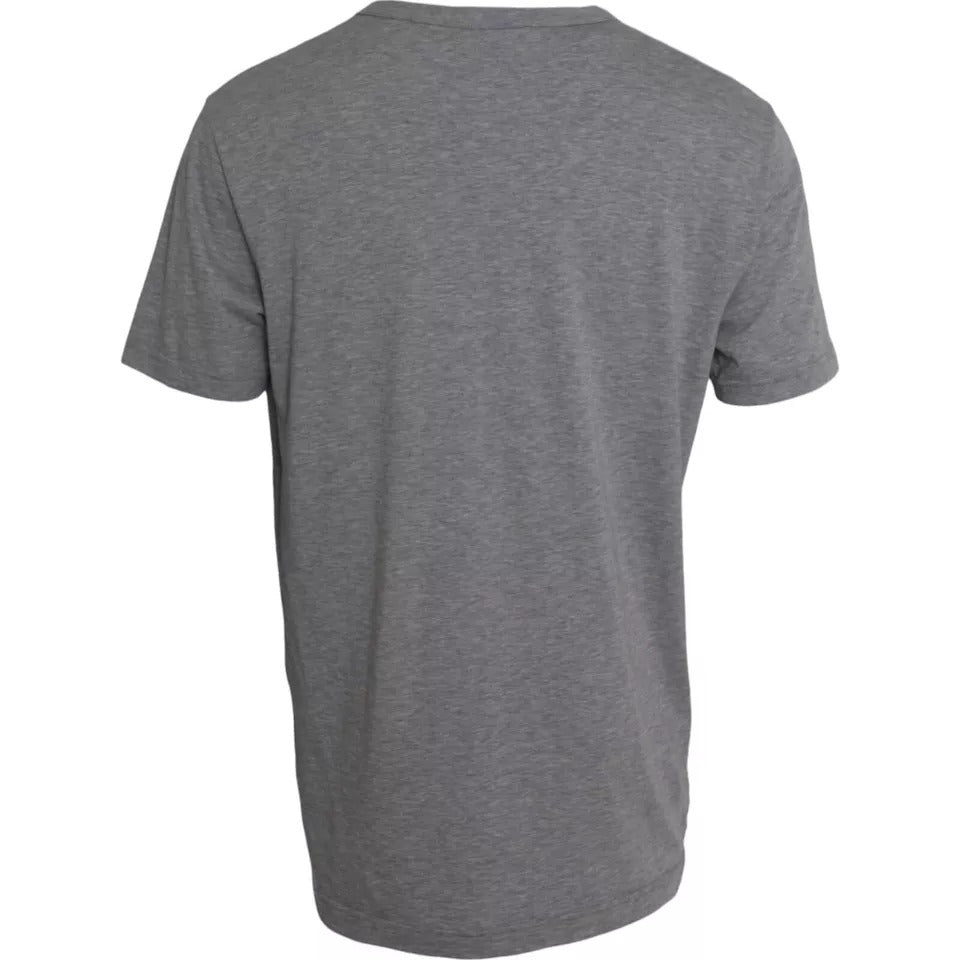 Dolce &amp; Gabbana Graues T-Shirt aus Baumwolle mit Rundhalsausschnitt und grafischem Druck