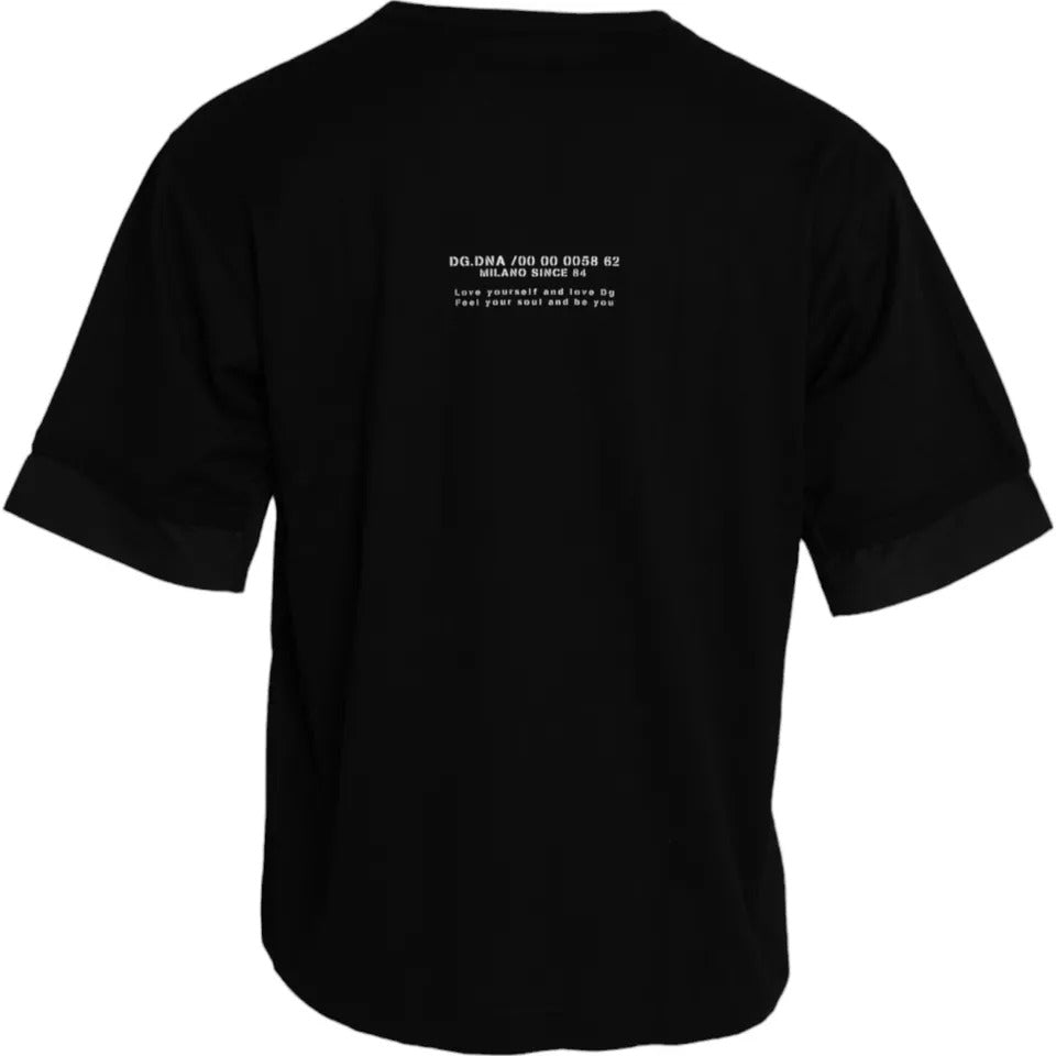 Dolce &amp; Gabbana Schwarzes Herren-T-Shirt mit kurzen Ärmeln und Tasche aus Baumwolle