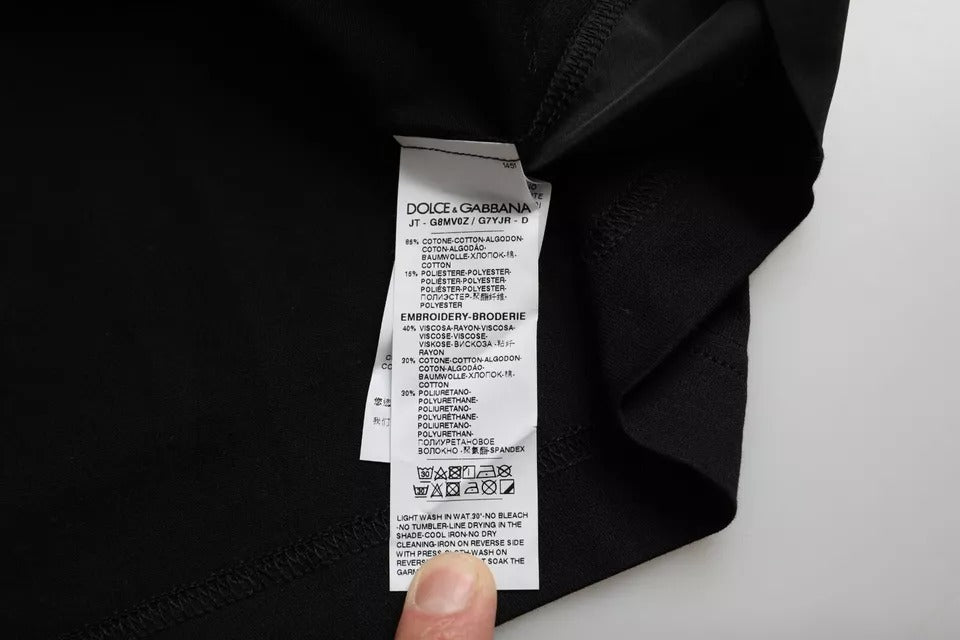 Dolce &amp; Gabbana Schwarzes Herren-T-Shirt mit kurzen Ärmeln und Tasche aus Baumwolle