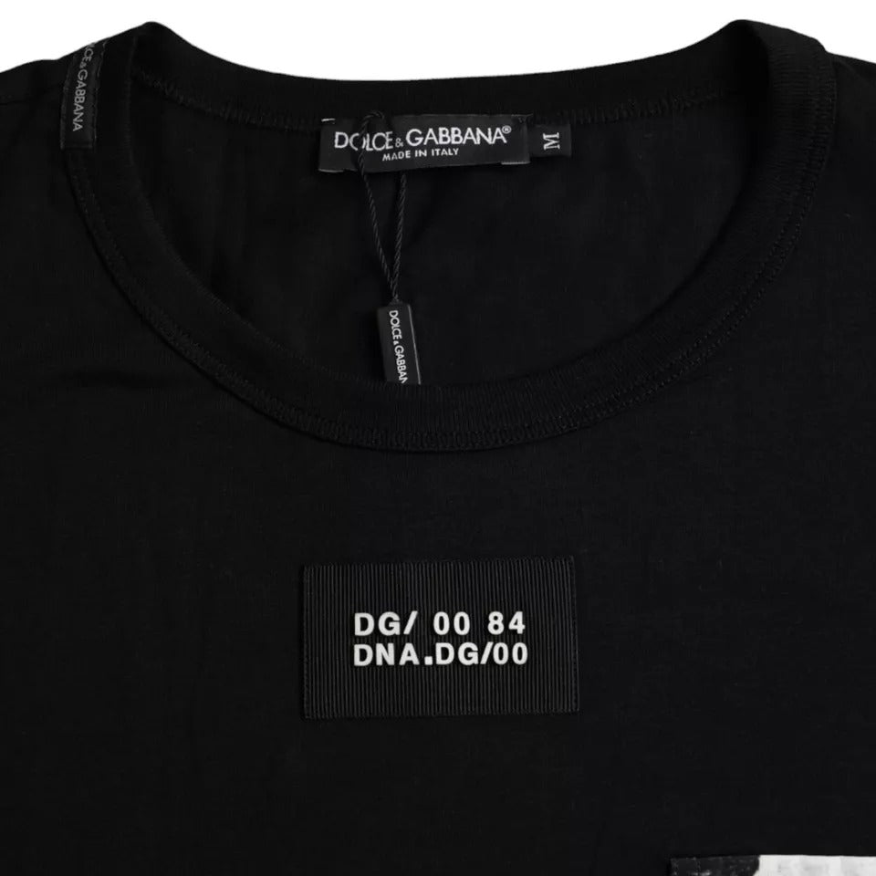 Dolce &amp; Gabbana Schwarzes Herren-T-Shirt mit kurzen Ärmeln und Tasche aus Baumwolle