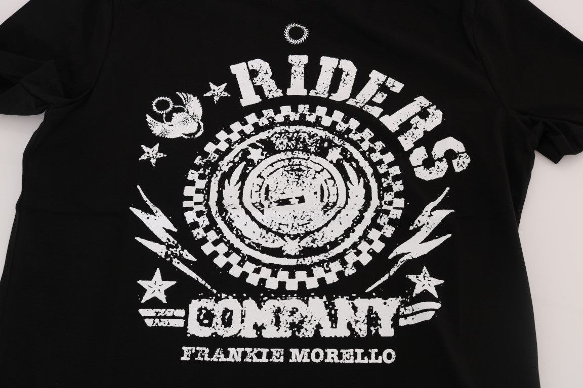 Schickes schwarzes Rundhals-T-Shirt von Frankie Morello mit „RIDERS“-Motiv