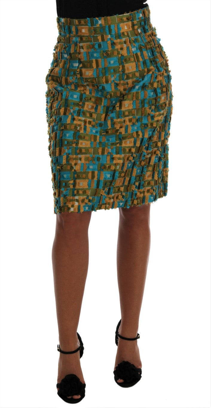 Dolce &amp; Gabbana Eleganter grüner Jacquard-Rock mit hoher Taille
