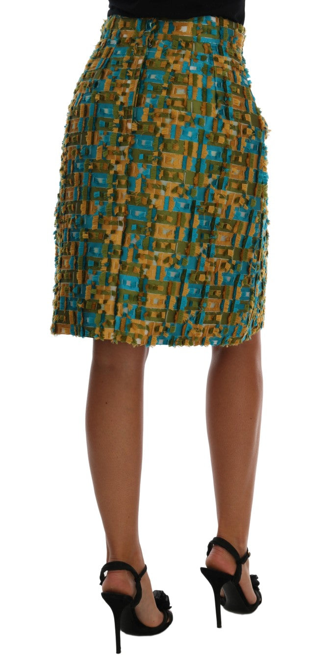 Dolce &amp; Gabbana Eleganter grüner Jacquard-Rock mit hoher Taille