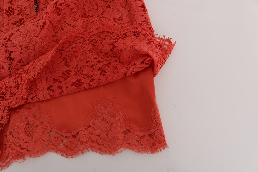 Orangefarbener Bleistiftrock aus Makramee-Spitze von Dolce &amp; Gabbana