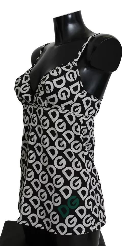 Dolce &amp; Gabbana – Schwarze ärmellose Bademode mit DG Mania-Print