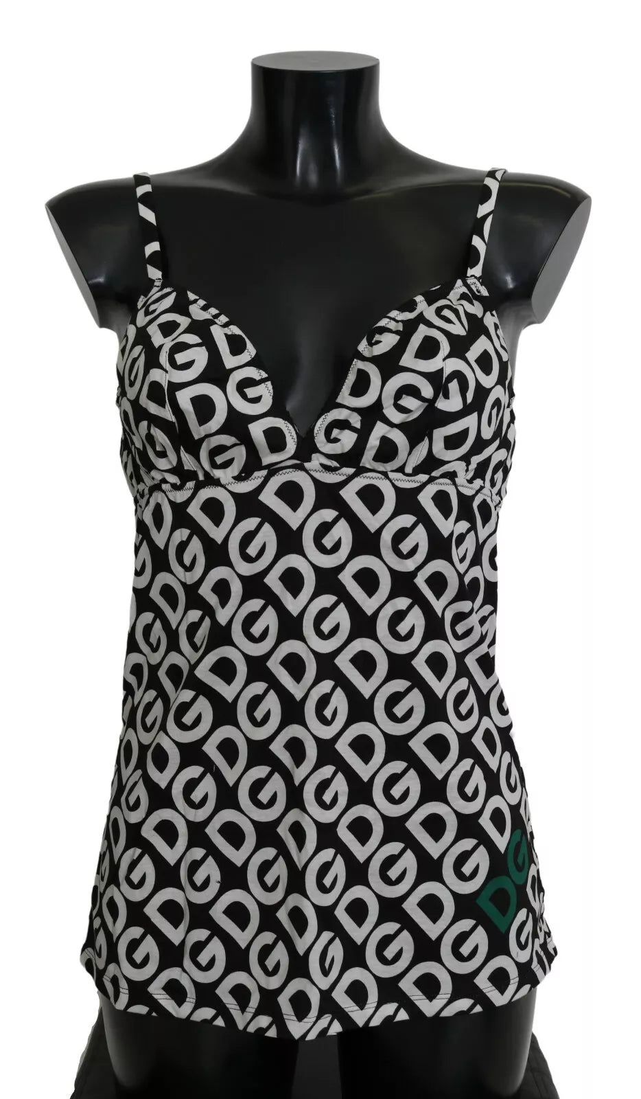 Dolce &amp; Gabbana – Schwarze ärmellose Bademode mit DG Mania-Print