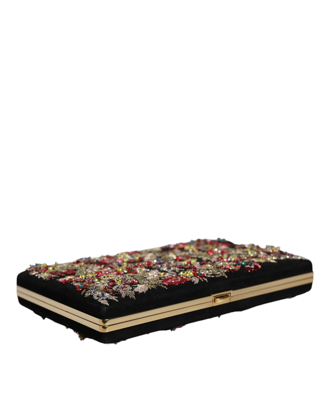 Dolce &amp; Gabbana – Clutch mit mehrfarbigem Blumenmuster und goldenem Rahmen, Abendtasche