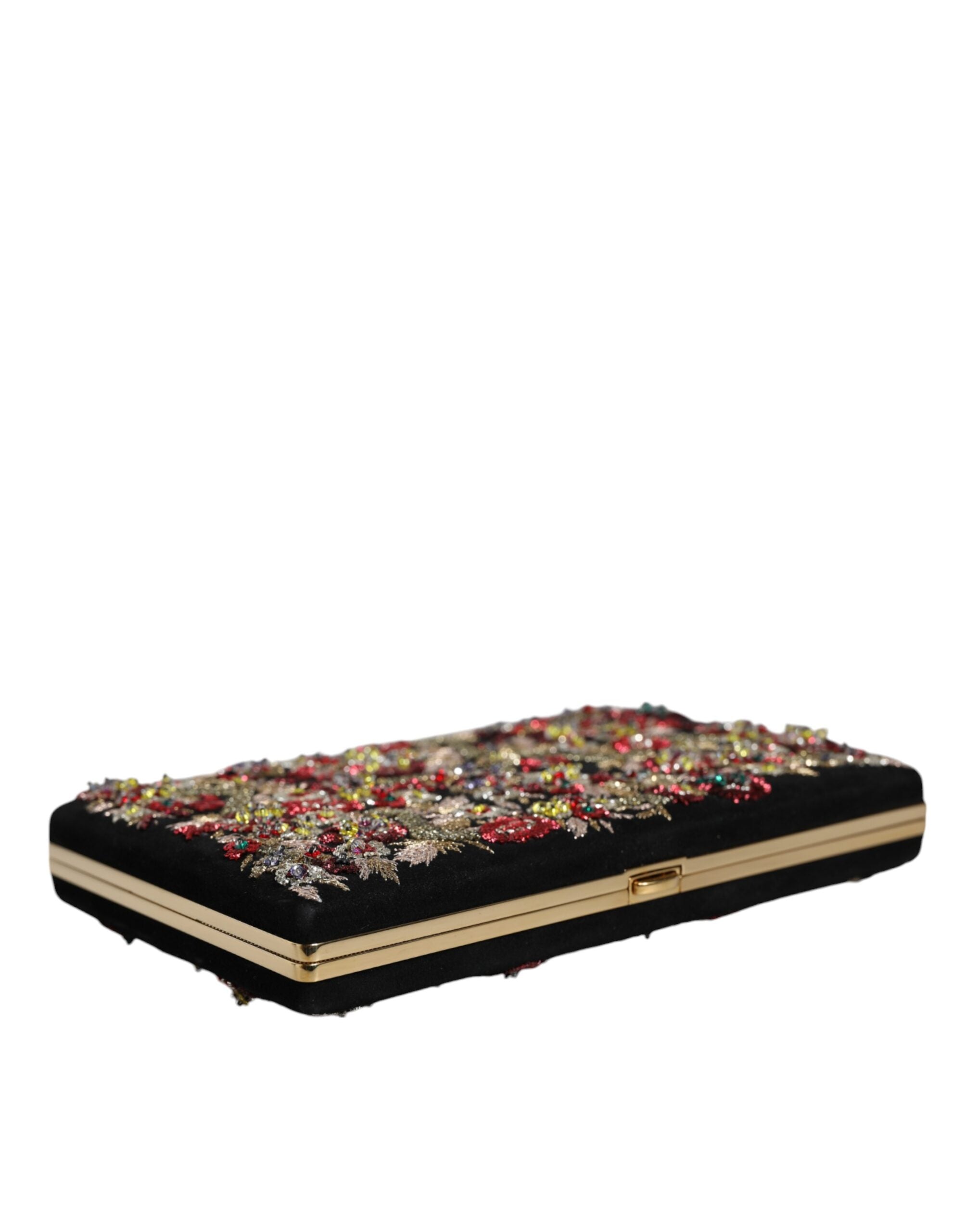 Dolce &amp; Gabbana – Clutch mit mehrfarbigem Blumenmuster und goldenem Rahmen, Abendtasche