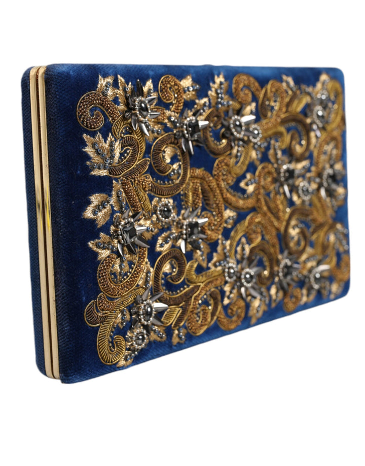 Dolce &amp; Gabbana Blauer Samt Goldrahmen Clutch Abendtasche Partytasche
