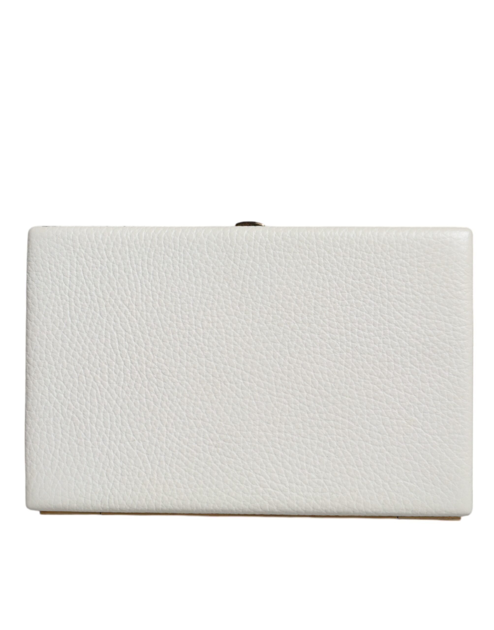 Dolce &amp; Gabbana Clutch aus weißem Leder mit goldenem Rahmen, Abendtasche
