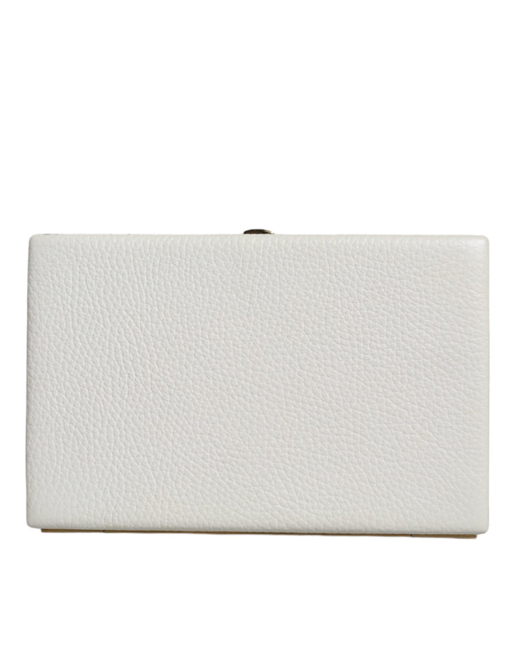 Dolce &amp; Gabbana Clutch aus weißem Leder mit goldenem Rahmen, Abendtasche