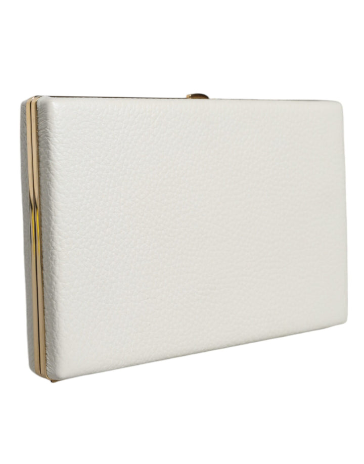 Dolce &amp; Gabbana Clutch aus weißem Leder mit goldenem Rahmen, Abendtasche