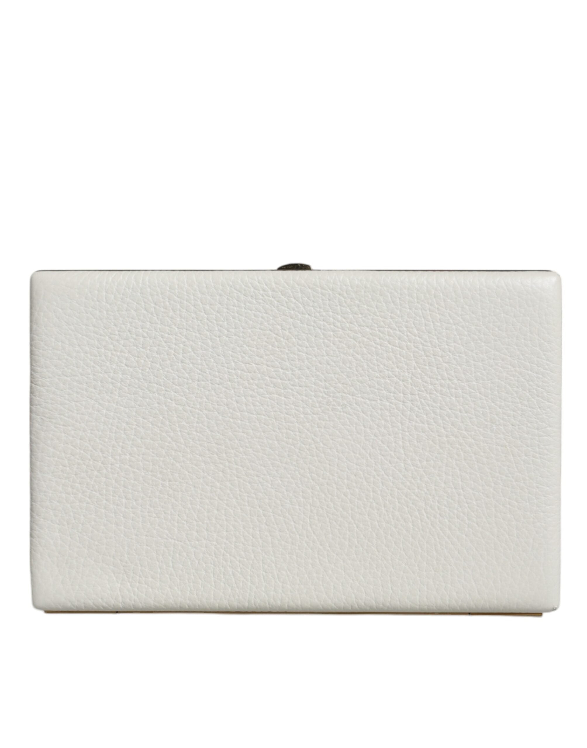 Dolce &amp; Gabbana Clutch aus weißem Leder mit goldenem Rahmen, Abendtasche