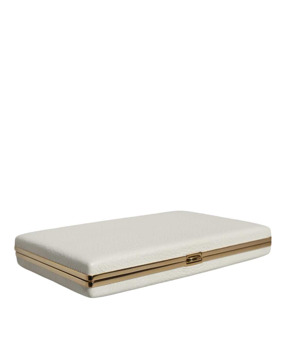 Dolce &amp; Gabbana Clutch aus weißem Leder mit goldenem Rahmen, Abendtasche
