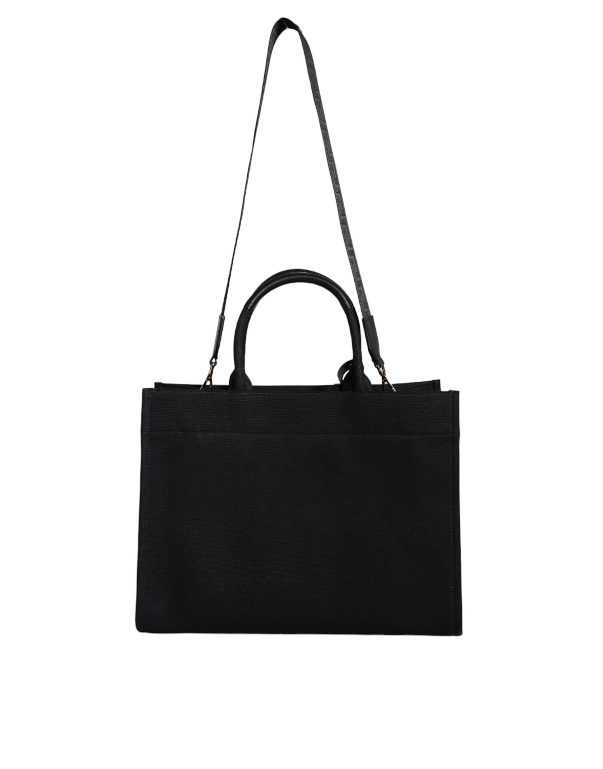 Versace – Schwarze Umhängetasche aus Canvas und Leder mit Logo