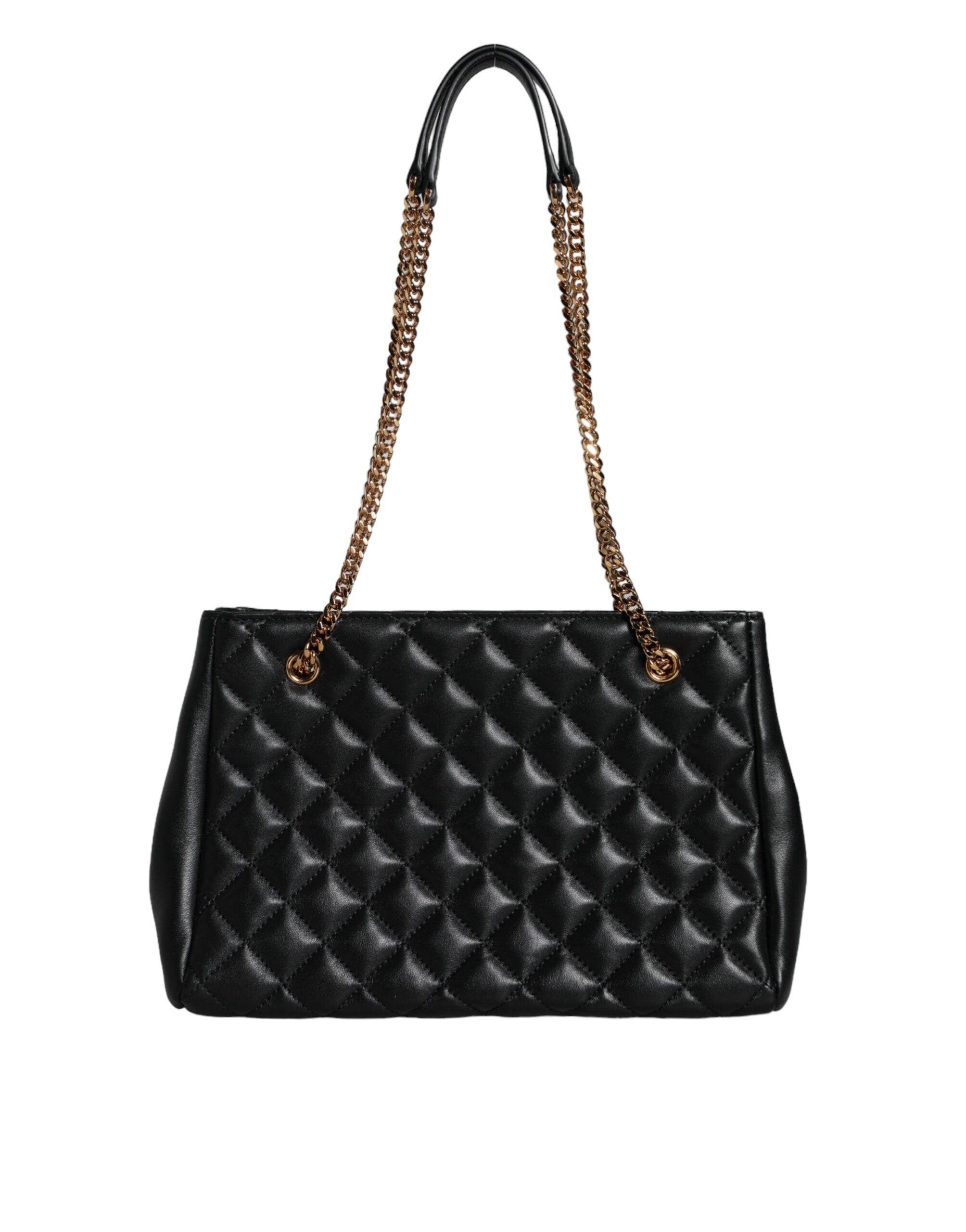 Versace – Schultertasche aus gestepptem Nappaleder mit Kettenriemen in Schwarz