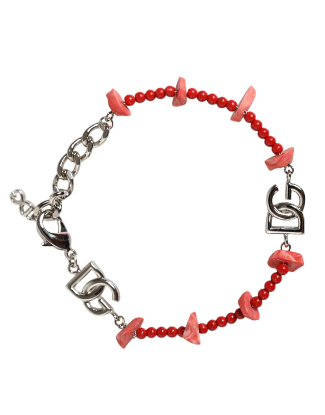 Dolce &amp; Gabbana – Silberfarbenes Kettenarmband mit DG-Logo und Perlen aus Kunstharz