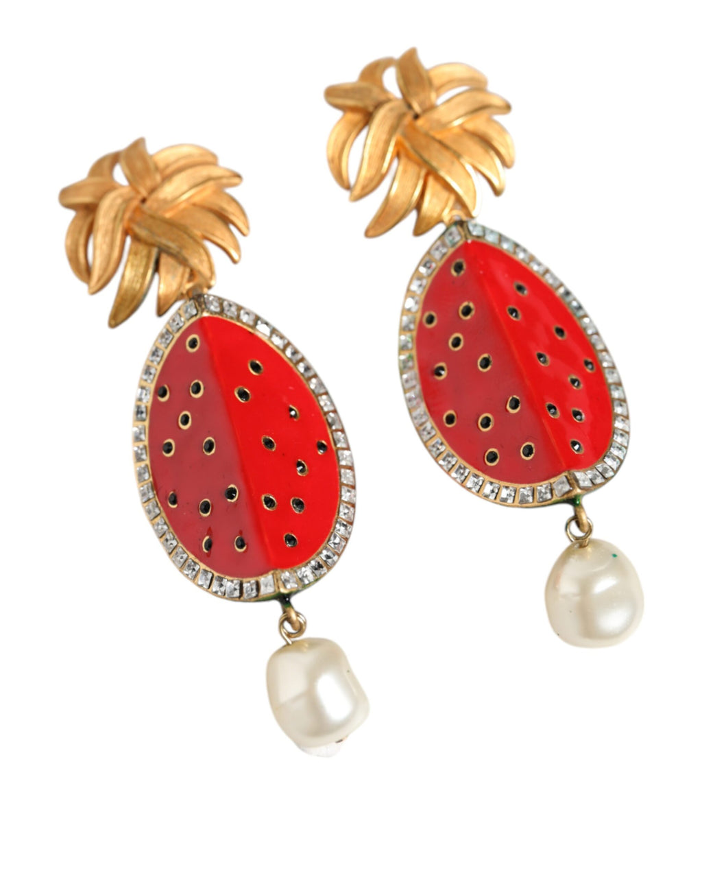 Dolce &amp; Gabbana – Clip-Ohrringe mit Kristallen aus Messing in Rot und Wassermelonengold