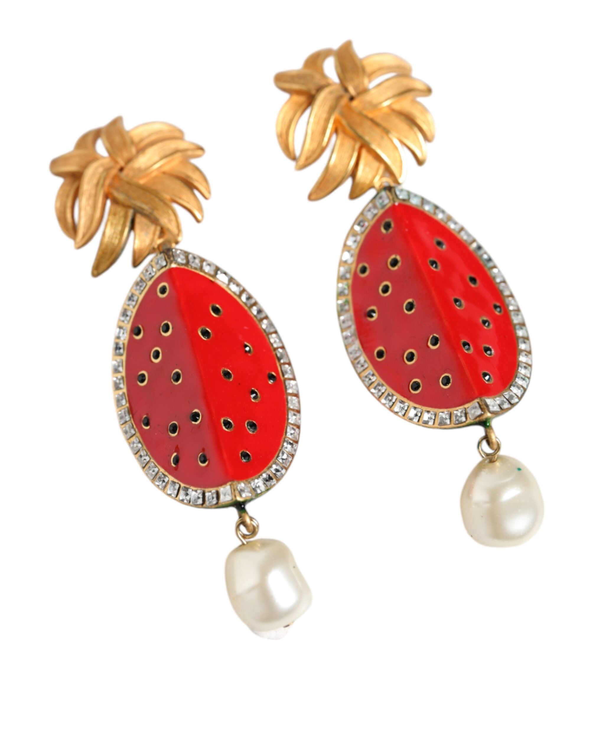 Dolce &amp; Gabbana – Clip-Ohrringe mit Kristallen aus Messing in Rot und Wassermelonengold