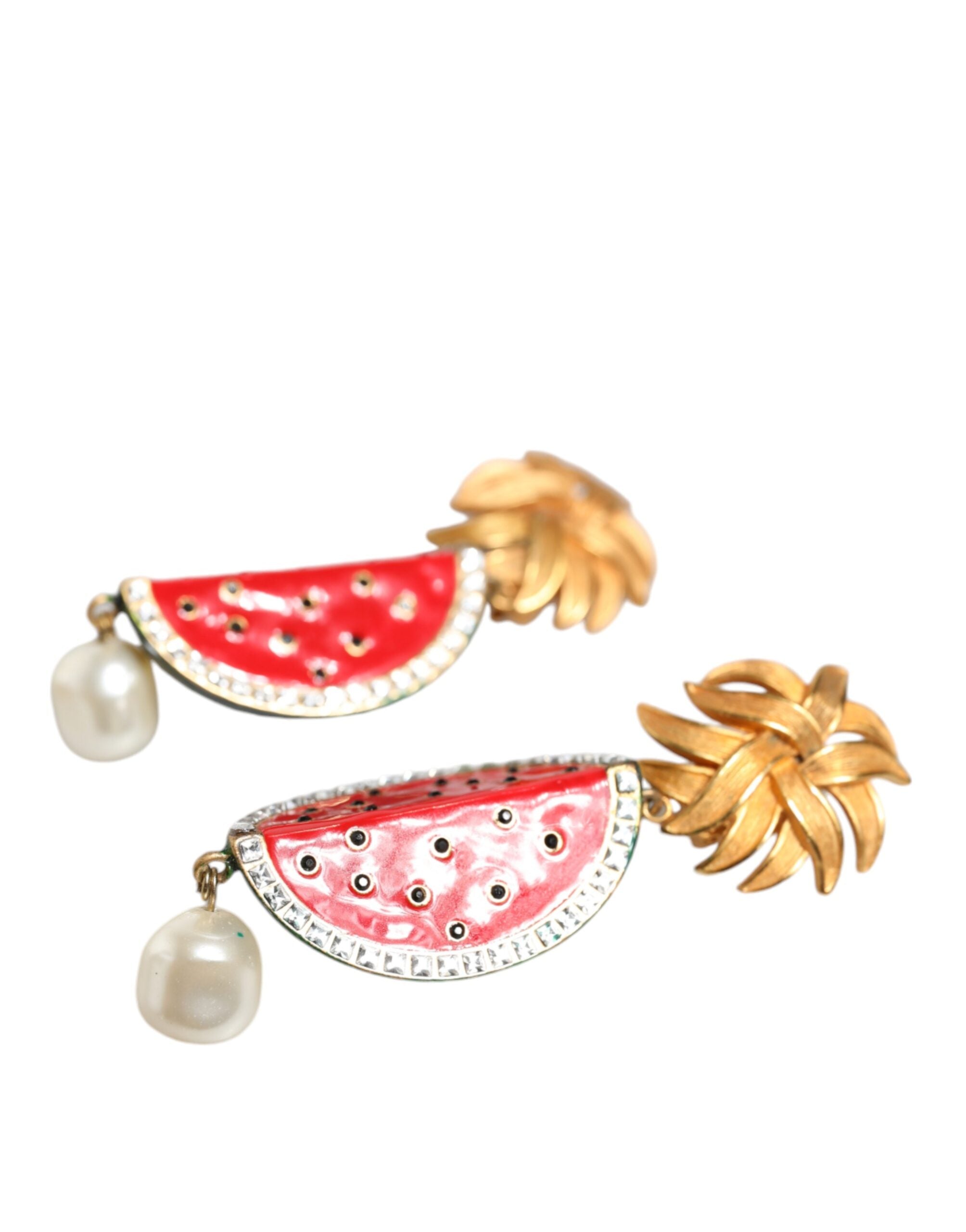 Dolce &amp; Gabbana – Clip-Ohrringe mit Kristallen aus Messing in Rot und Wassermelonengold
