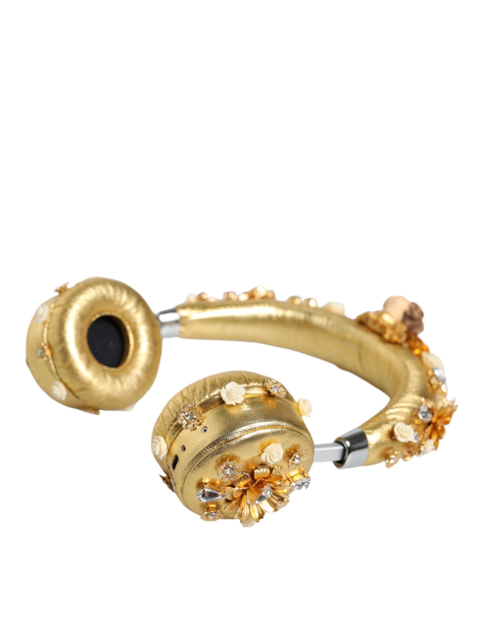 Dolce &amp; Gabbana – Kopfhörer „Engel“ aus goldenem Leder mit Blumenmuster und Kristallen